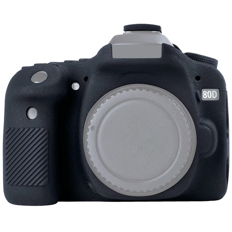 STSEETOP Camera Case for Canon EOS 80D - Silicone Protective DSLR Skin Cover, Detachable Cage, Shockproof, Dustproof (Black) - Image 1